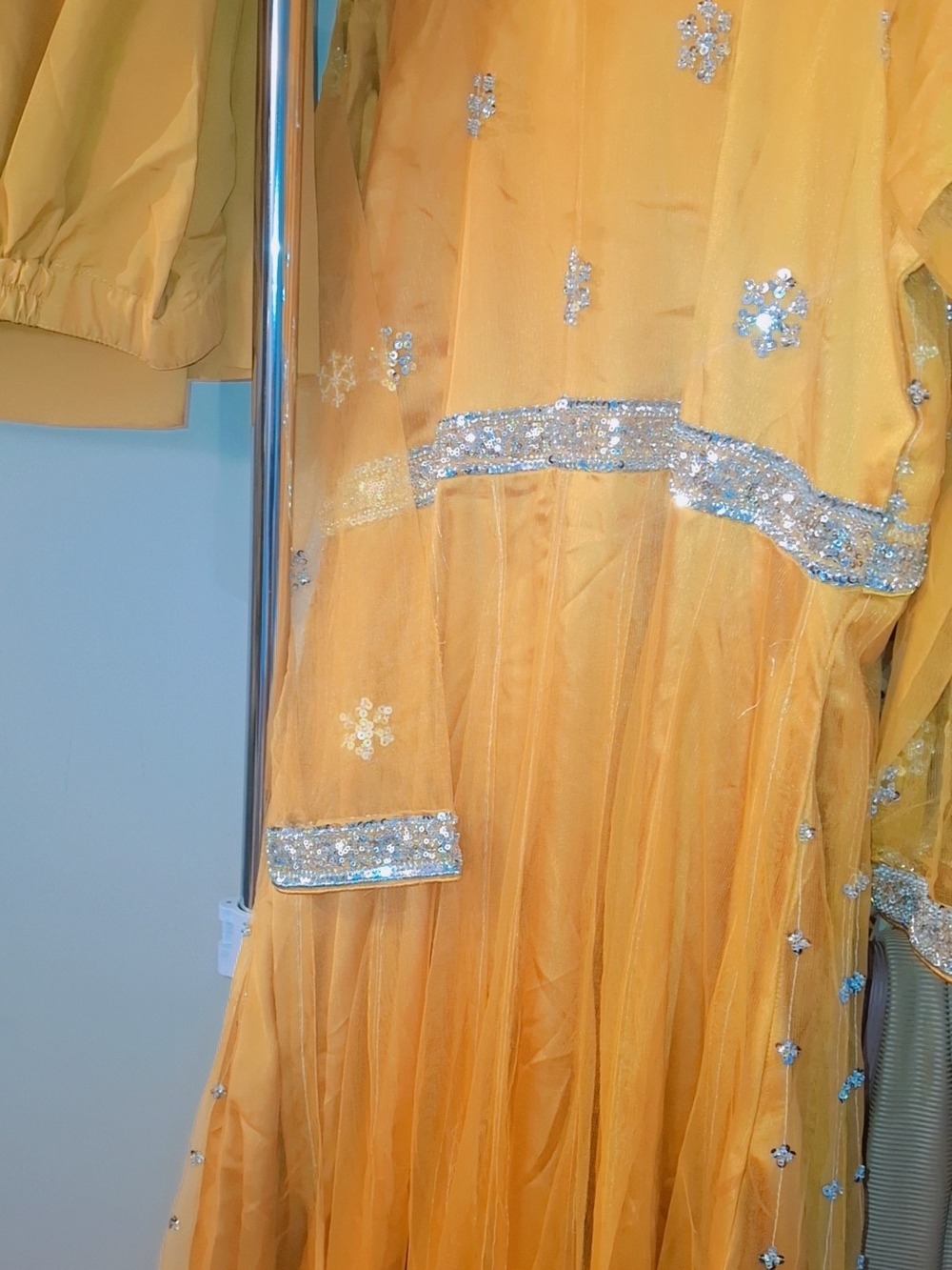 Girls' Yellow Sequin Trim Party Dress